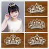 Girls Alloy Plating Silver Electroplating Pearl Rhinestone Crown Headdress Jewelry Comb