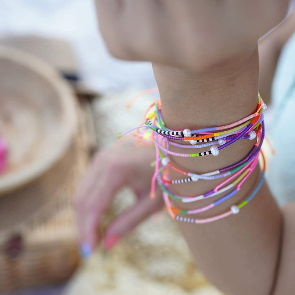 Girls Beaded Natural Freshwater Pearl Bracelet Glass Glaze Geometric Hand Woven