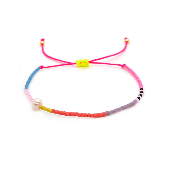 Girls Beaded Natural Freshwater Pearl Bracelet Glass Glaze Geometric Hand Woven