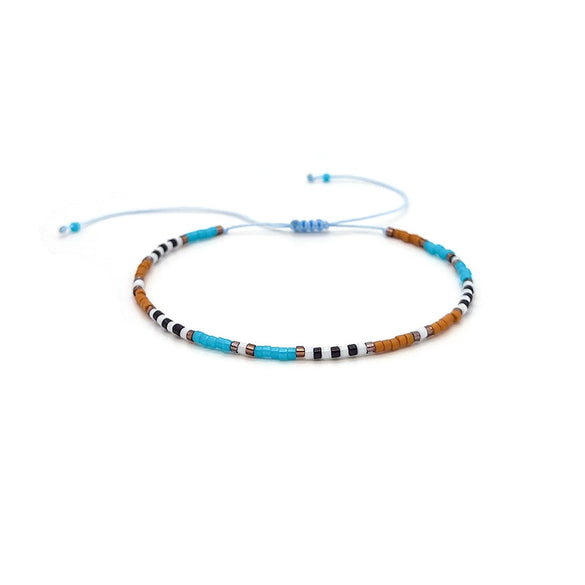 Girls Bohemian Retro Handwoven Glass And Glaze Tiny Bracelet With Geometric Pattern