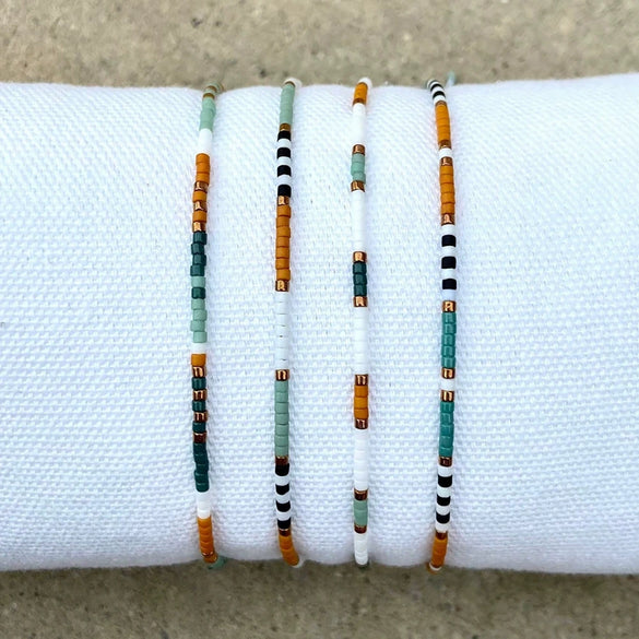 Girls Bohemian Retro Handwoven Glass And Glaze Tiny Bracelet With Geometric Pattern