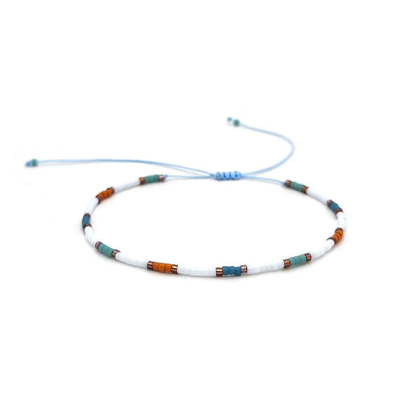 Girls Bohemian Retro Handwoven Glass And Glaze Tiny Bracelet With Geometric Pattern