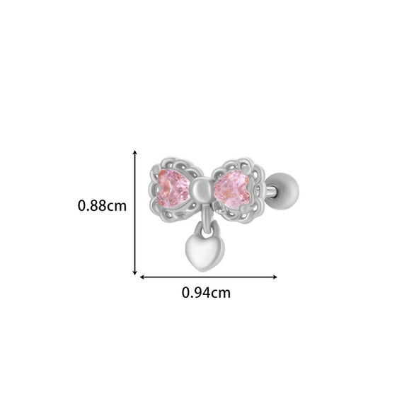 Girls Cochlear Ear Studs Copper Inlaid Zircon Pink Love Bow Titanium Steel Electroplated Flower Pattern