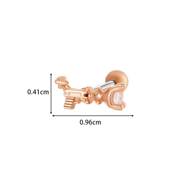 Girls Cochlear Ear Studs Copper Inlaid Zircon Pink Love Bow Titanium Steel Electroplated Flower Pattern