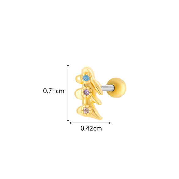 Girls Cochlear Ear Studs Copper Inlaid Zircon Pink Love Bow Titanium Steel Electroplated Flower Pattern