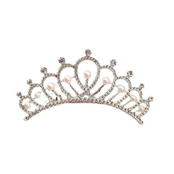 Girls Crown Hair Accessories Alloy Pearl Electroplated Silver Crown Headwear