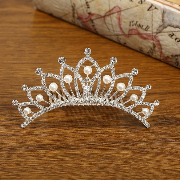 Girls Crown Hair Accessories Alloy Pearl Electroplated Silver Crown Headwear