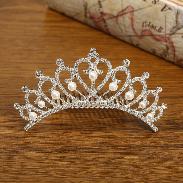 Girls Crown Hair Accessories Alloy Pearl Electroplated Silver Crown Headwear