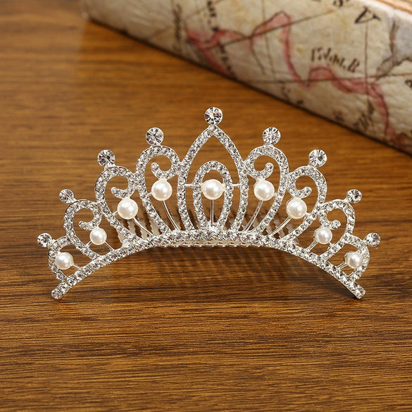 Girls Crown Hair Accessories Alloy Pearl Electroplated Silver Crown Headwear