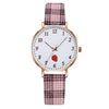 Girls Cute Fashion Quartz Watches Alloy Case Imitation Leather Strap Strawberry Pattern Round Dial