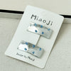Girls Fabric Handmade Star Bow Hair Clips In Sea Blue And Silver With Rhinestone Bangs And Duckbill Clips