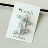 Girls Fabric Handmade Star Bow Hair Clips In Sea Blue And Silver With Rhinestone Bangs And Duckbill Clips