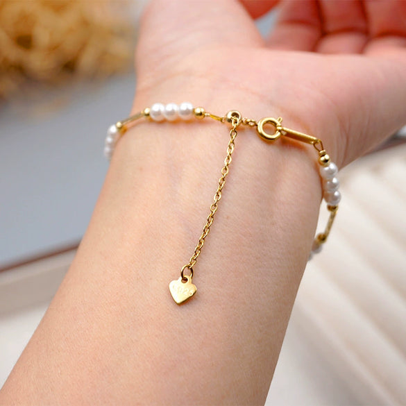 Girls Fashion Geometric Imitation Pearl And Golden Beads Handmade Bracelet