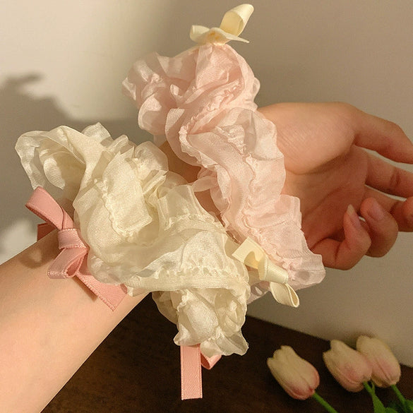 Girls Hair Accessories Mesh Handmade Ballet Bow Ribbon Hair Rope And Hair Ring