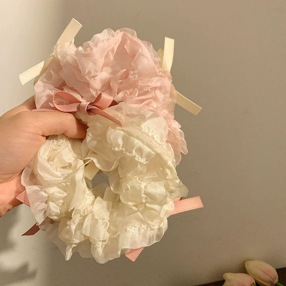 Girls Hair Accessories Mesh Handmade Ballet Bow Ribbon Hair Rope And Hair Ring