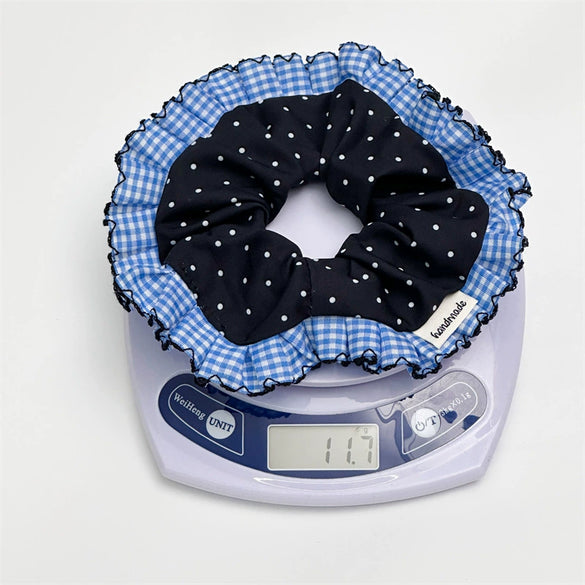 Girls Hair Tie Scrunchie Lace Polka Dot Blue Plaid Handmade