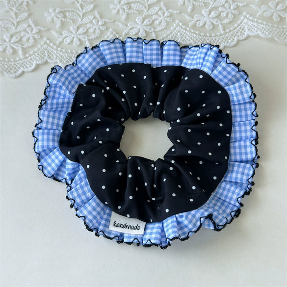 Girls Hair Tie Scrunchie Lace Polka Dot Blue Plaid Handmade