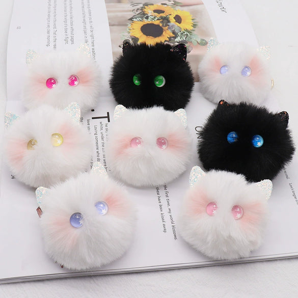 Girls Heart Shaped Plush Cat Keychain Handmade With Golden Chain Buckle