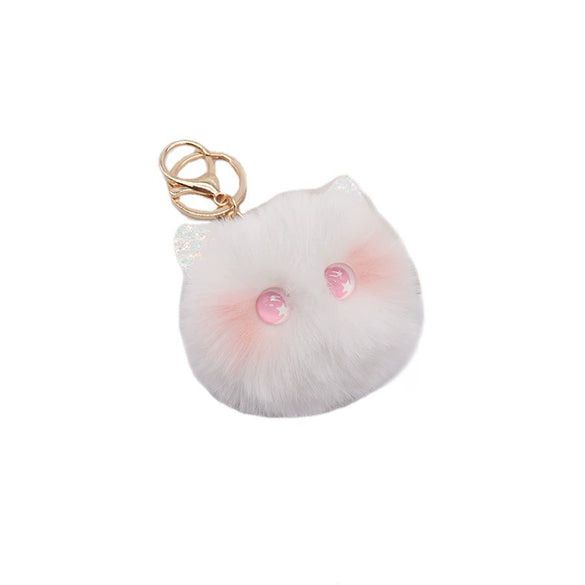 Girls Heart Shaped Plush Cat Keychain Handmade With Golden Chain Buckle
