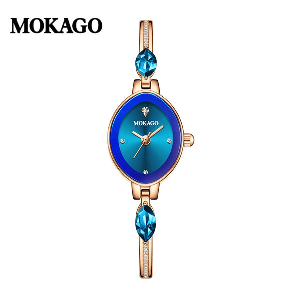Girls Luxury Waterproof Oval Dial Watch With Diamondstudded Copper Belt Inlaid With Crystal Zirconium Mineral Strengthened Glass Mirror Alloy Case