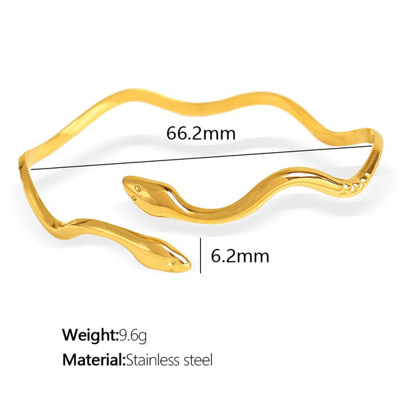 Girls Minimalist Geometric Snake Design 316L Stainless Steel Electroplated Opening Bracelet