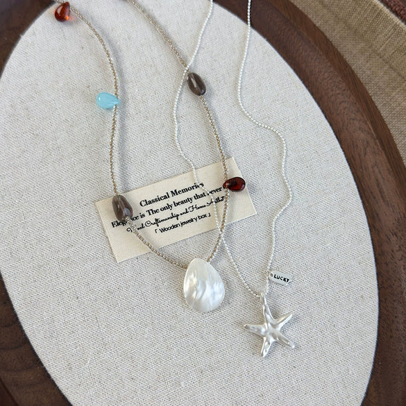 Girls Plastic Resin Alloy Beaded Necklace With Geometric Pattern Electroplated Fivepointed Star Starfish Clavicle Chain Accessories