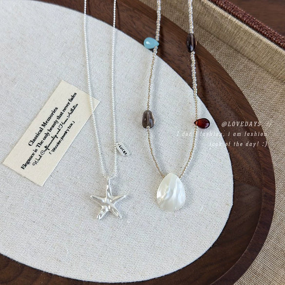 Girls Plastic Resin Alloy Beaded Necklace With Geometric Pattern Electroplated Fivepointed Star Starfish Clavicle Chain Accessories