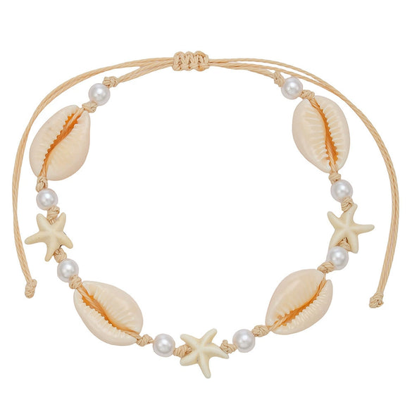 Girls Shell Anklet Plastic Resin Geometric Style Starfish Asymmetrical White Gravel Versatile Beads Adjustable