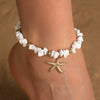 Girls Shell Anklet Plastic Resin Geometric Style Starfish Asymmetrical White Gravel Versatile Beads Adjustable