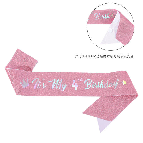 Girls Shoulder Strap Glitter Fabric Hot Stamping Pink Colorful Lettering Birthday Theme