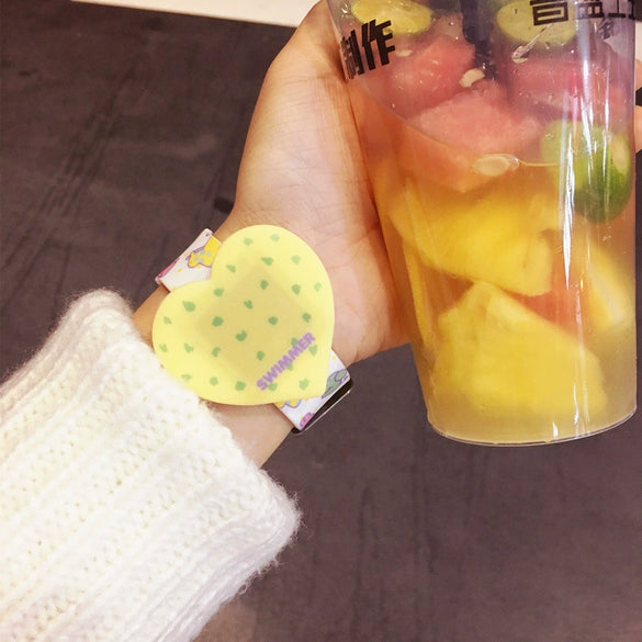Girls Silicone Plastic Heart Shaped Cartoon Touch Screen Electronic Wristwatch