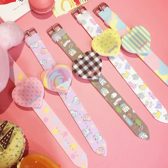 Girls Silicone Plastic Heart Shaped Cartoon Touch Screen Electronic Wristwatch