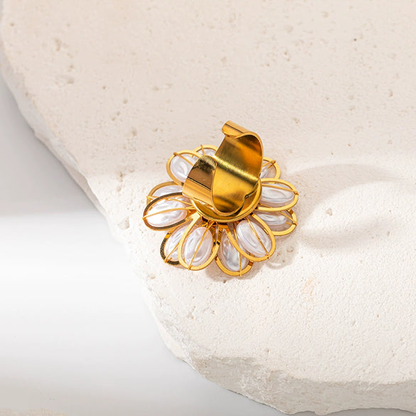 Girls Stainless Steel Flower Fashion Opening Ring With Electroplating