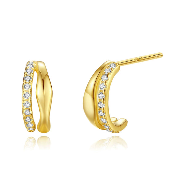 Girls 925 Sterling Silver Diamondshaped Doublerow Highend Electroplated 18K Gold Earrings