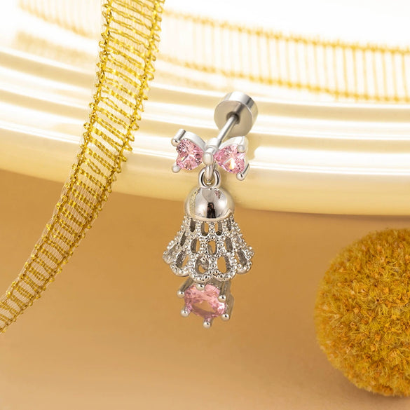Girls' Titanium Steel Bow Bell Pendant Screw Earrings With Electroplating