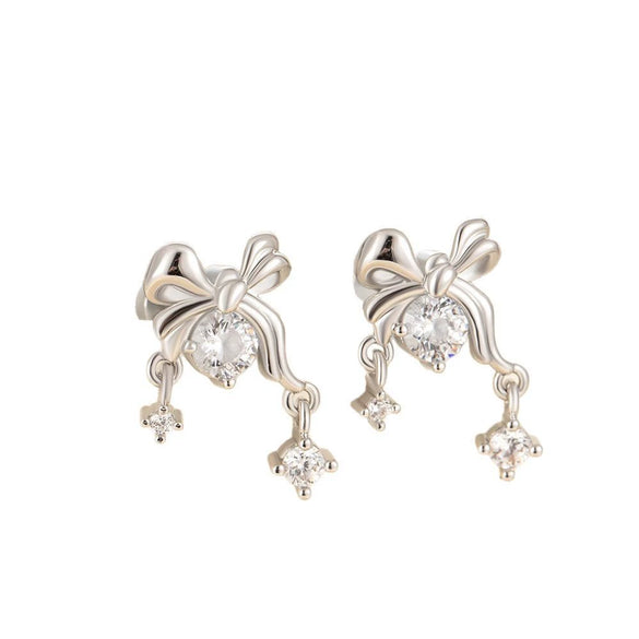 Girls' Titanium Steel Bow Pendant Earrings With Electroplating