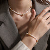 Girls 316L Stainless Steel Freshwater Pearl Necklace And Starfish Bracelet Electroplated 18K Gold