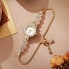 Girls Watch Alloy Gold Round Dial With Small Diamond Ins And Lazy Pullout Bracelet College Style