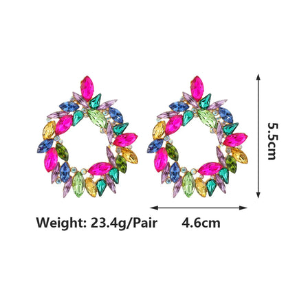 1 Pair Glam Bridal Shiny Circle Inlay Alloy Rhinestones Ear Studs