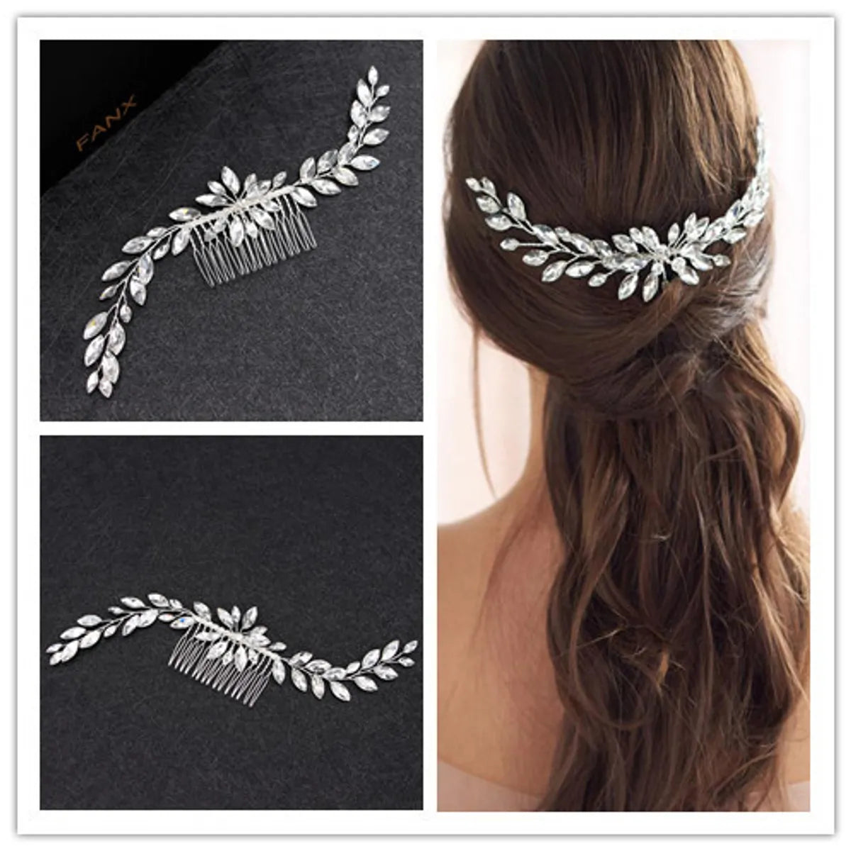 Glam Bridal Shiny Geometric Metal Rhinestone Insert Comb