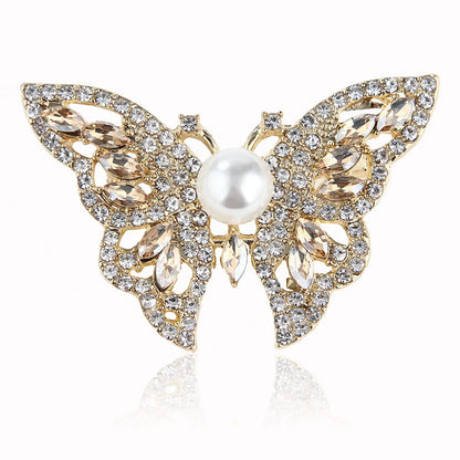 Glam Butterfly Alloy Inlay Artificial Pearls Rhinestones Women'S Brooches