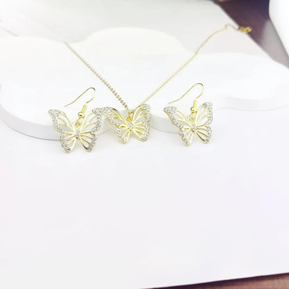 Glam Cute Luxurious Butterfly Alloy Inlay Zircon Women'S Jewelry Set