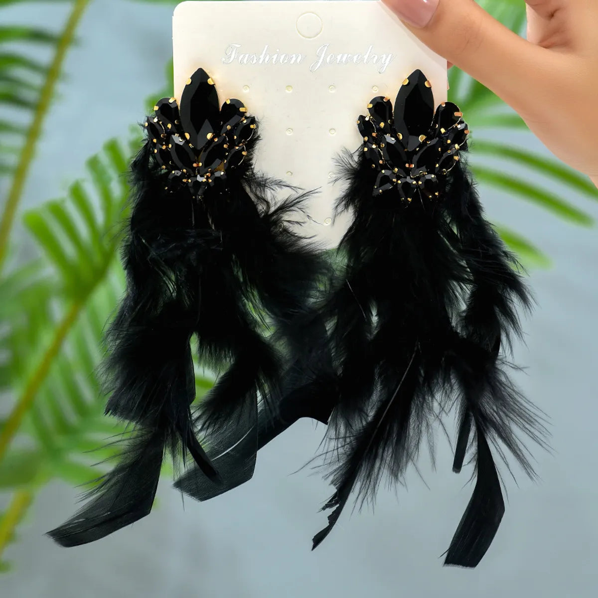 Glam Exaggerated Bridal Geometric Artificial Feather Copper Alloy Handmade Tassel Inlay Rhinestones Women's Dangling Earrings