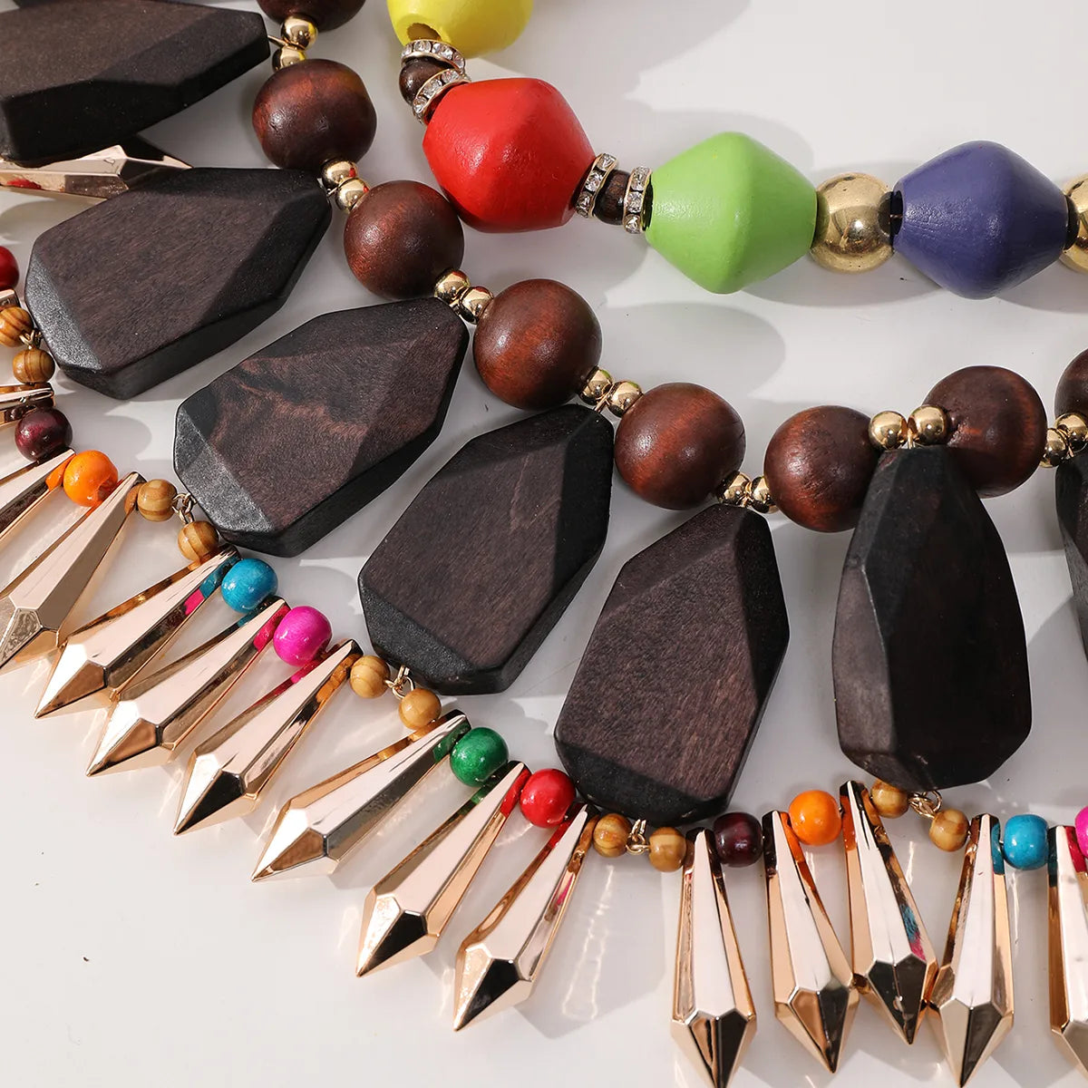 Glam Exaggerated Ethnic Style Geometric Color Block Wood Copper Wholesale Bolo Tie Necklaces