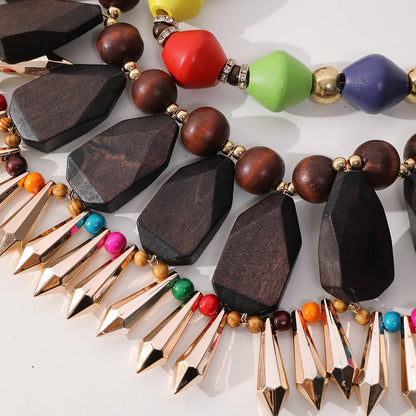 Glam Exaggerated Ethnic Style Geometric Color Block Wood Copper Wholesale Bolo Tie Necklaces