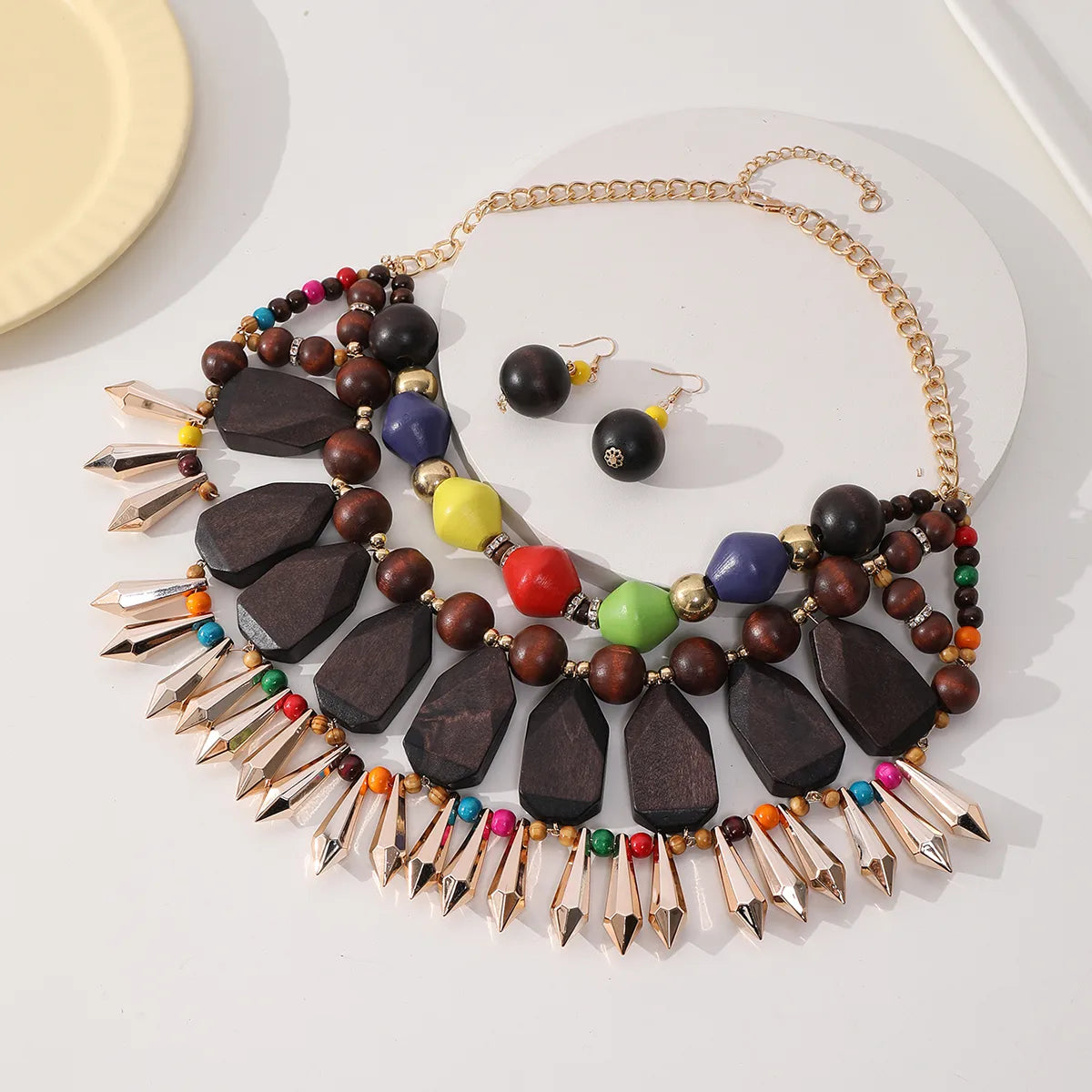 Glam Exaggerated Ethnic Style Geometric Color Block Wood Copper Wholesale Bolo Tie Necklaces