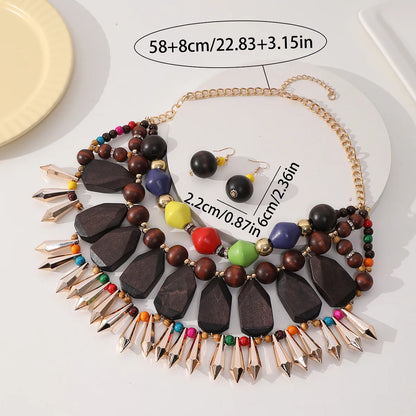 Glam Exaggerated Ethnic Style Geometric Color Block Wood Copper Wholesale Bolo Tie Necklaces