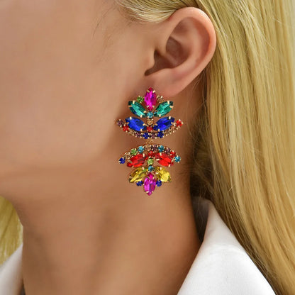 Glam French Style Beach Maple Leaf Copper Alloy Inlay Artificial Gemstones Women'S Drop Earrings