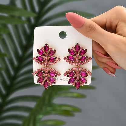 Glam French Style Beach Maple Leaf Copper Alloy Inlay Artificial Gemstones Women'S Drop Earrings