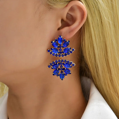 Glam French Style Beach Maple Leaf Copper Alloy Inlay Artificial Gemstones Women'S Drop Earrings